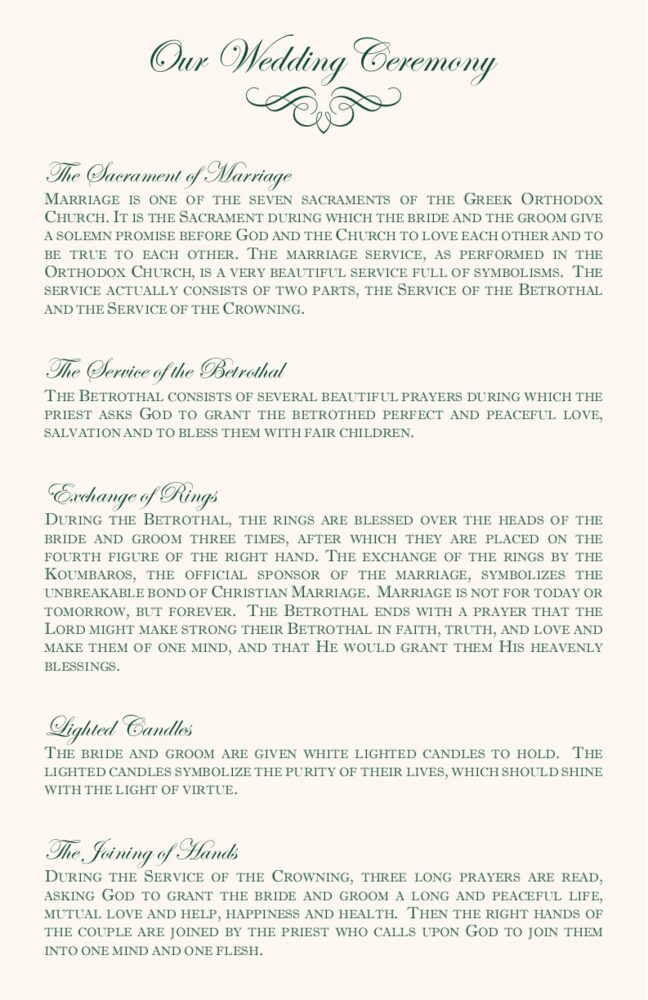 Greek and Russian Orthodox Wedding Ceremony Church Programs and